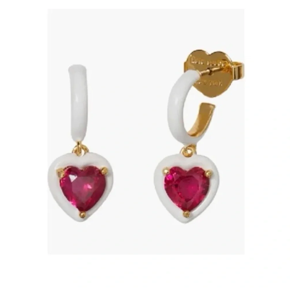 $68 Kate Spade Sweetheart Rhinestone Huggie Hoop Earrings white